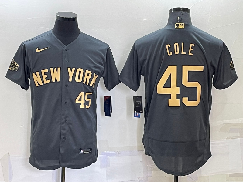 Men's New York Yankees #45 Gerrit Cole 2022 All-Star Charcoal Flex Base Stitched Baseball Jersey
